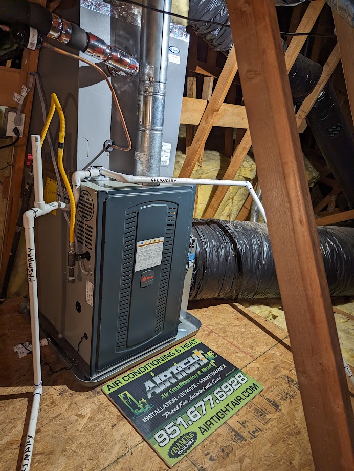 Trane variable-speed heating system installed in an attic upflow application by a licensed HVAC contractor providing local furnace installation near me