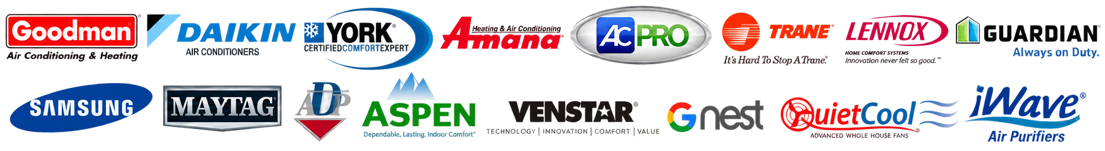 HVAC equipment and indoor comfort brands serviced and installed by AirTight Air
