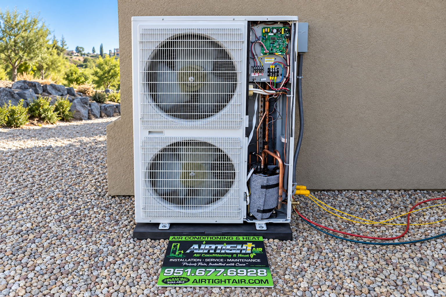 Outdoor heat pump system with an open service panel