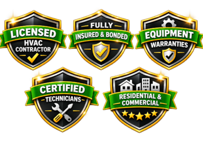 HVAC contractor qualification badges showing AirTight Air, Inc. as a licensed and insured HVAC contractor in Southwest Riverside County offering HVAC installation, HVAC repair, HVAC maintenance, and heating and cooling services for residential and light commercial properties